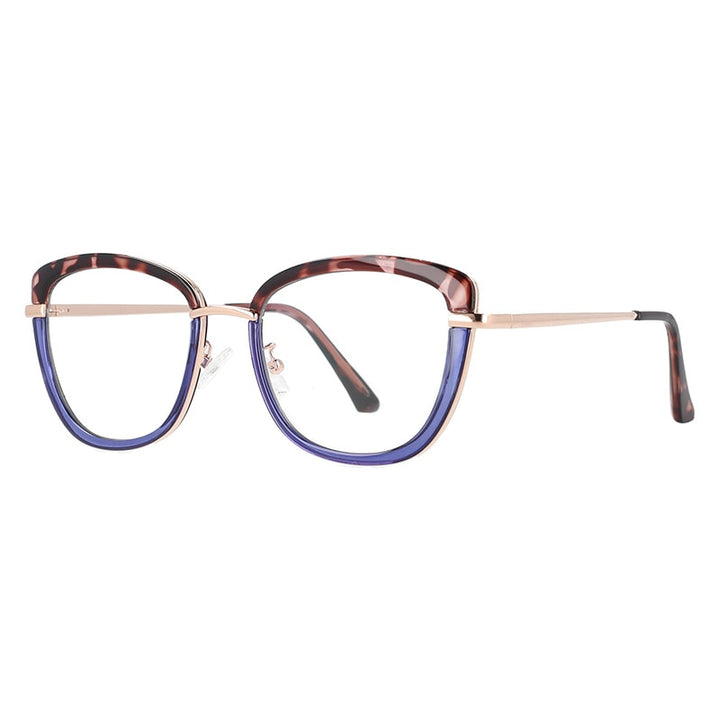 CCspace Women's Full Rim Square Cat Eye Tr 90 Titanium Frame Eyeglasses 53041 Full Rim CCspace Leopard blue  