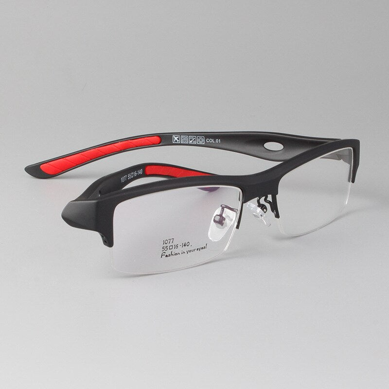Men's Square Semi Rim Sports Eyeglasses N1077 Sport Eyewear Bclear   