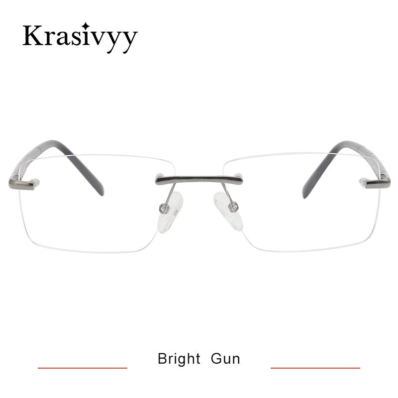 Krasivyy Unisex Rimless Square Titanium Wood Eyeglasses Kr16069 Rimless Krasivyy Bright Gun  