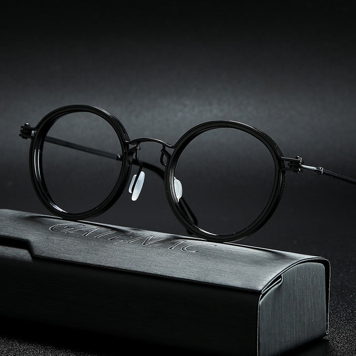 Gatenac Unisex Full Rim Round Titanium Frame Eyeglasses Gxyj639 Full Rim Gatenac Black  