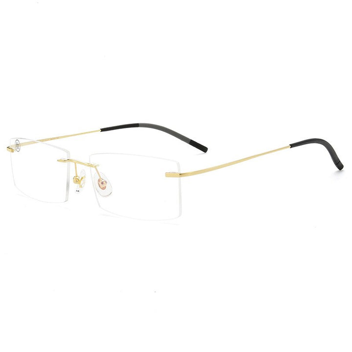 Unisex Rimless  Memory Titanium Frame Eyeglasses Customizable Lenses Zt201703 Rimless Bclear Gold  