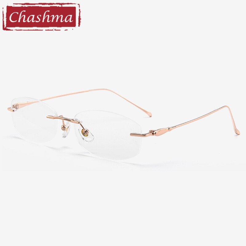 Chashma Ottica Unisex Rimless Oval Rectangle Titanium Eyeglasses 8145 Rimless Chashma Ottica Rose Gold  