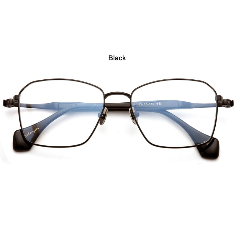 Muzz Unisex Full Rim Square Hand Crafted Titanium Acetate Frame Eyeglasses M1065 Full Rim Muzz Black  