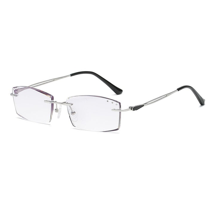 Zirosat 9175 Unisex Eyeglasses Pure Titanium Rimless Rimless Zirosat Silver diamond cut  