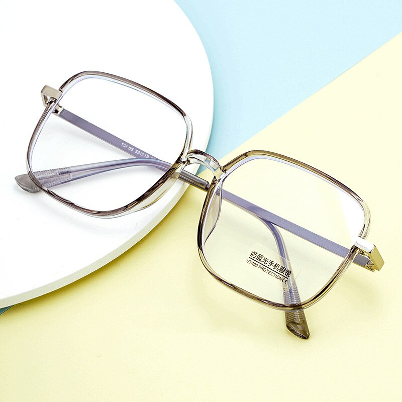 KatKani Unisex Full Rim Square TR 90 Acrylic Frame Anti Blue Light Eyeglasses T2055 Full Rim KatKani Eyeglasses Transparent Gray  