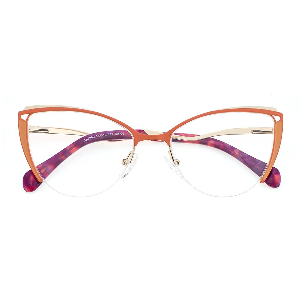 Laoyehui Women's Eyeglasses Cat Eye Alloy Reading Glasses 8369-1 Reading Glasses Laoyehui 0 Orange 
