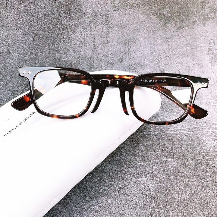 Muzz Men's Full Rim Square Handcrafted Acetate Frame Eyeglasses S98215 Full Rim Muzz Leopard  