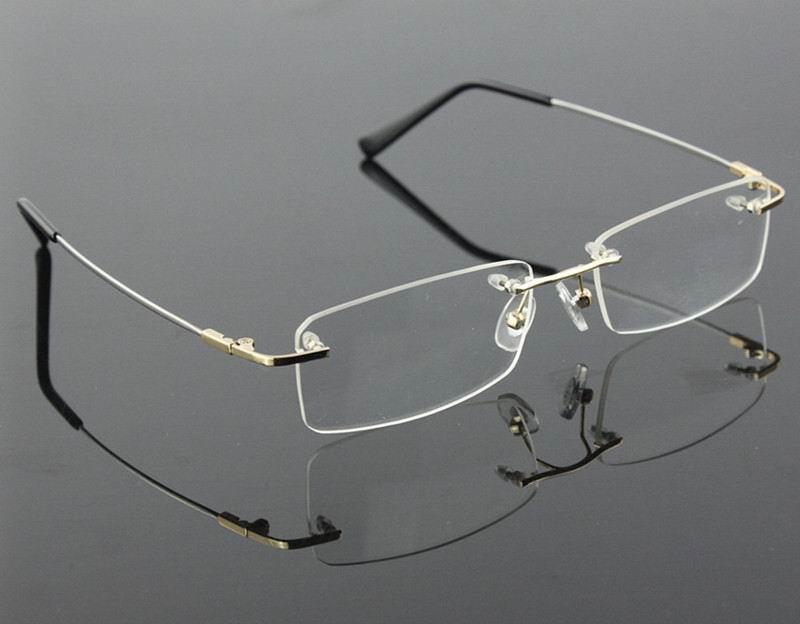 Men's Rimless Titanium Alloy Frame Eyeglasses Rimless Brightzone Gold  