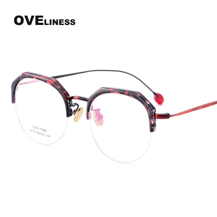 Oveliness Women's Semi Rim Round Acetate Alloy Eyeglasses 9179 Semi Rim Oveliness c50  