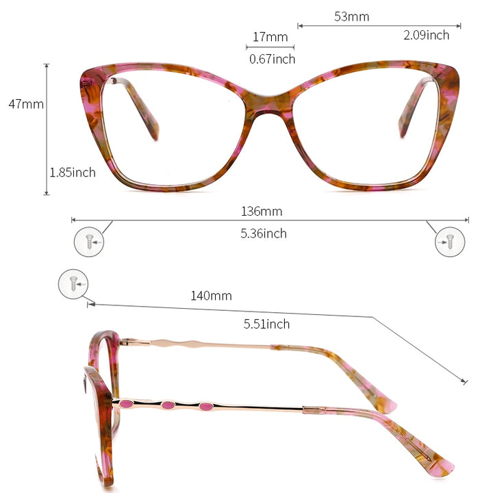 Kansept Women's Full Rim Cat Eye Acetate Frame Eyeglasses Mg6050 Full Rim Kansept   