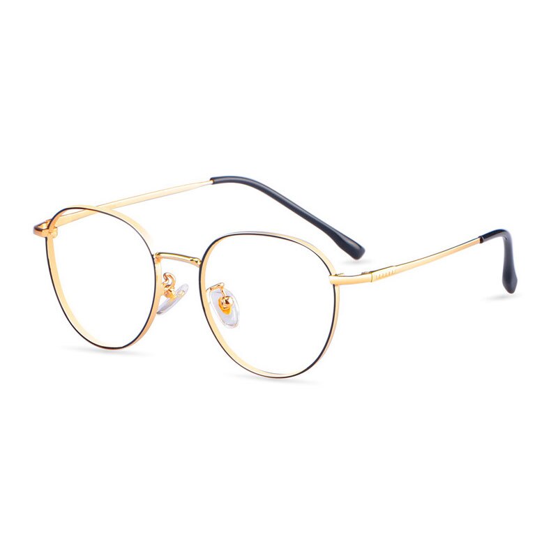 Hotony Unisex Full Rim Titanium Alloy Polygonal Frame Eyeglasses 80047 Full Rim Hotony Black Gold  