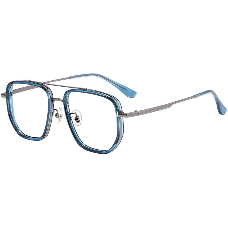 KatKani Men's Full Rim Polygon Titanium Double Bridge Frame Eyeglasses 2217yj Full Rim KatKani Eyeglasses   