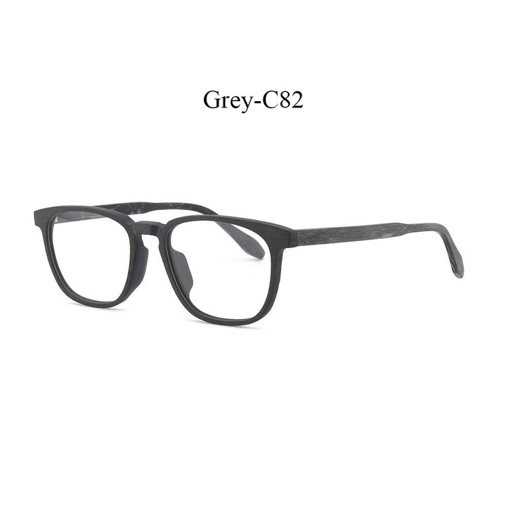 Hdcrafter Men's Full Rim Square Metal Wood Handcrafted Frame Eyeglasses P1690 Full Rim Hdcrafter Eyeglasses Grey-C82  