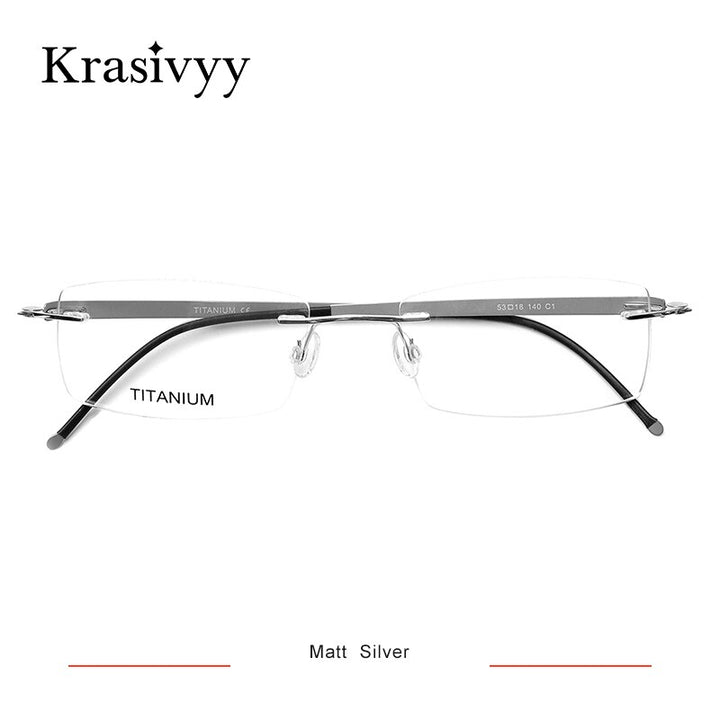 Krasivyy Unisex Rimless Square Screwless Titanium Eyeglasses Kr5001 Rimless Krasivyy Matt Silver  