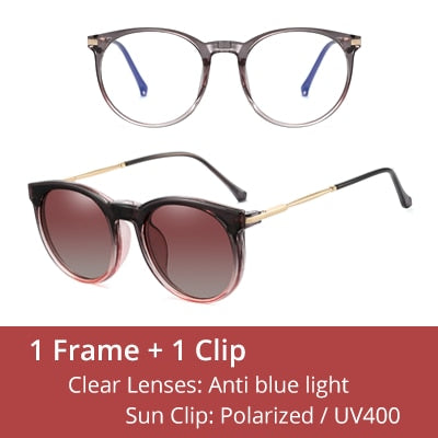 Ralferty Women's Full Rim Round Acetate Eyeglasses With Clip On Sunglasses F95975 With Clip Ons Ralferty C2 Gray Pink China As picture