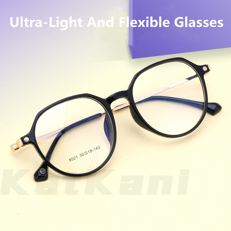 KatKani Women's Full Rim Round Frame Resin Plated Alloy Frame Eyeglasses 8521yf Full Rim KatKani Eyeglasses   