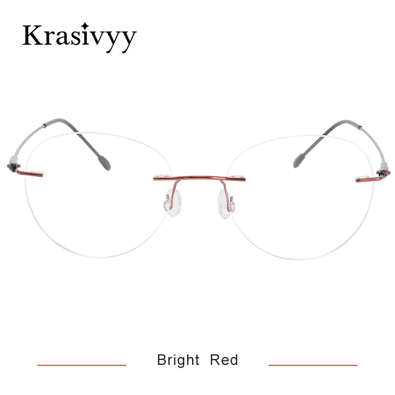 Krasivyy Unisex Rimless Round Titanium Eyeglasses Kr16072 Rimless Krasivyy Bright Red  