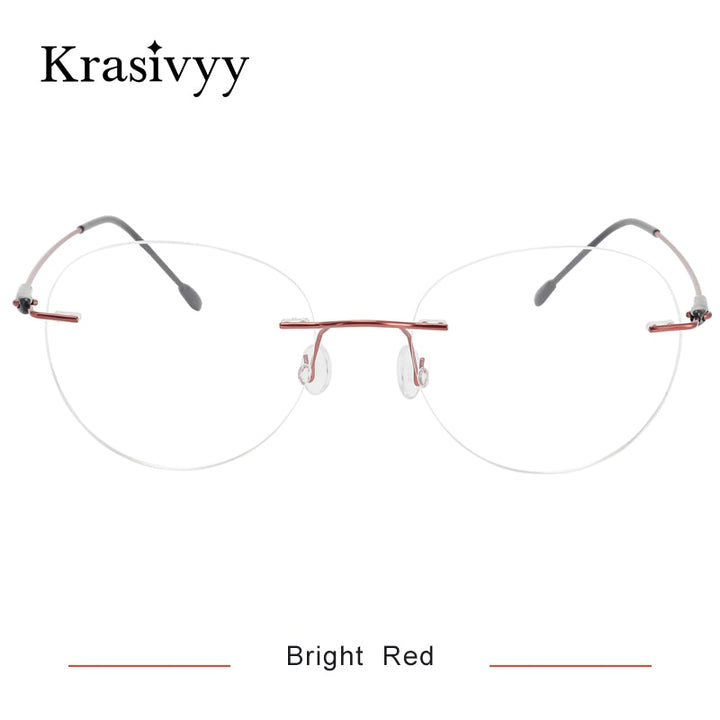 Krasivyy Unisex Rimless Round Titanium Eyeglasses Kr16072 Rimless Krasivyy Bright Red  