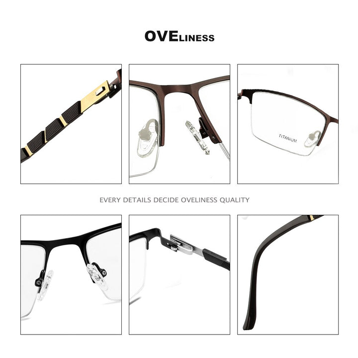 Oveliness Men's Semi Rim Square Screwless Titanium Alloy Eyeglasses Ol98p59 Semi Rim Oveliness   