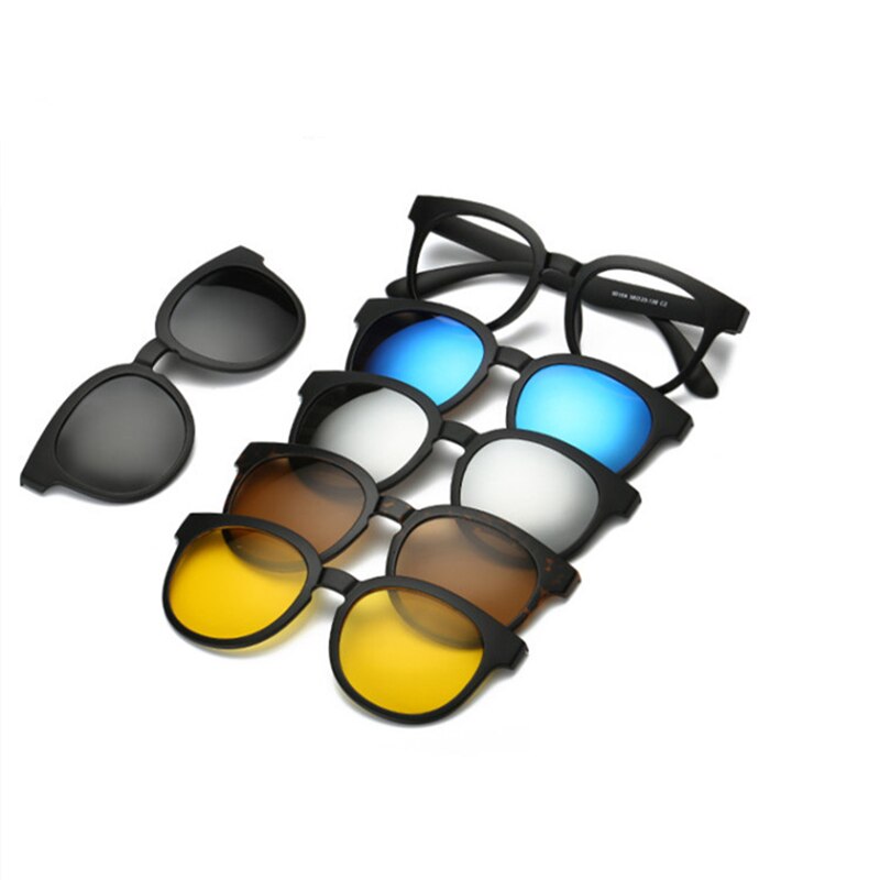 KatKani Unisex Full Rim TR 90 Resin Frame Eyeglasses + 5 Magnetic Polarized Sunglasses K12147 Clip On Sunglasses KatKani Eyeglasses 9901A Other 