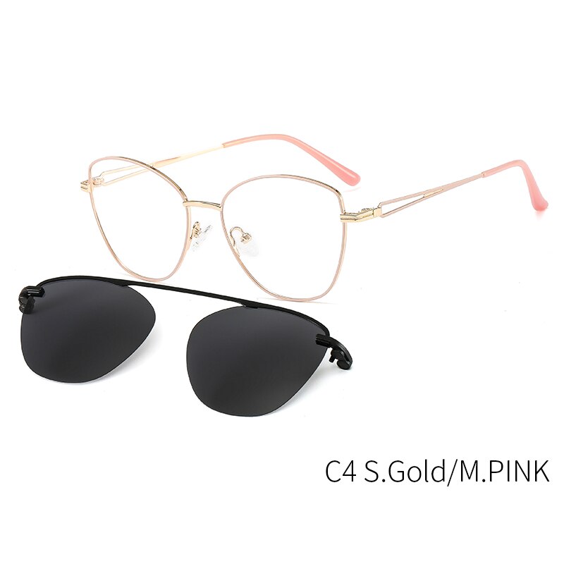Kansept Women's Full Rim Square Cat Eye Alloy Eyeglasses Polarized Clip On Sunglasses Mt9001 Clip On Sunglasses Kansept DP33056C4  