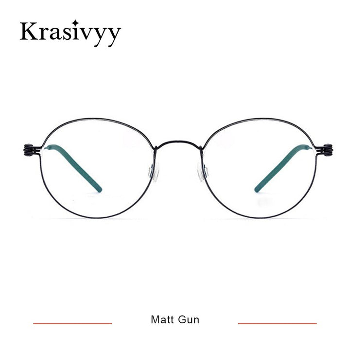 Krasivyy Men's Full Rim Round Screwless Titanium Eyeglasses Kr67510 Full Rim Krasivyy Matt Gun  