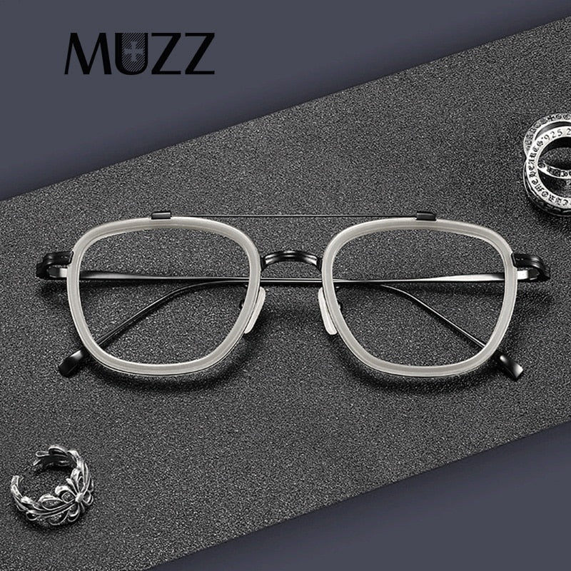 Muzz Men's Full Rim Square Polygonal Acetate Titanium Frame Eyeglasses M05209 Full Rim Muzz   