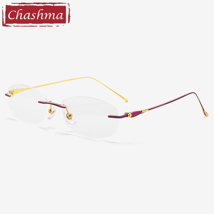 Women's Rimless Titanium Frame Eyeglasses 8045 Rimless Chashma Purple with Gold  