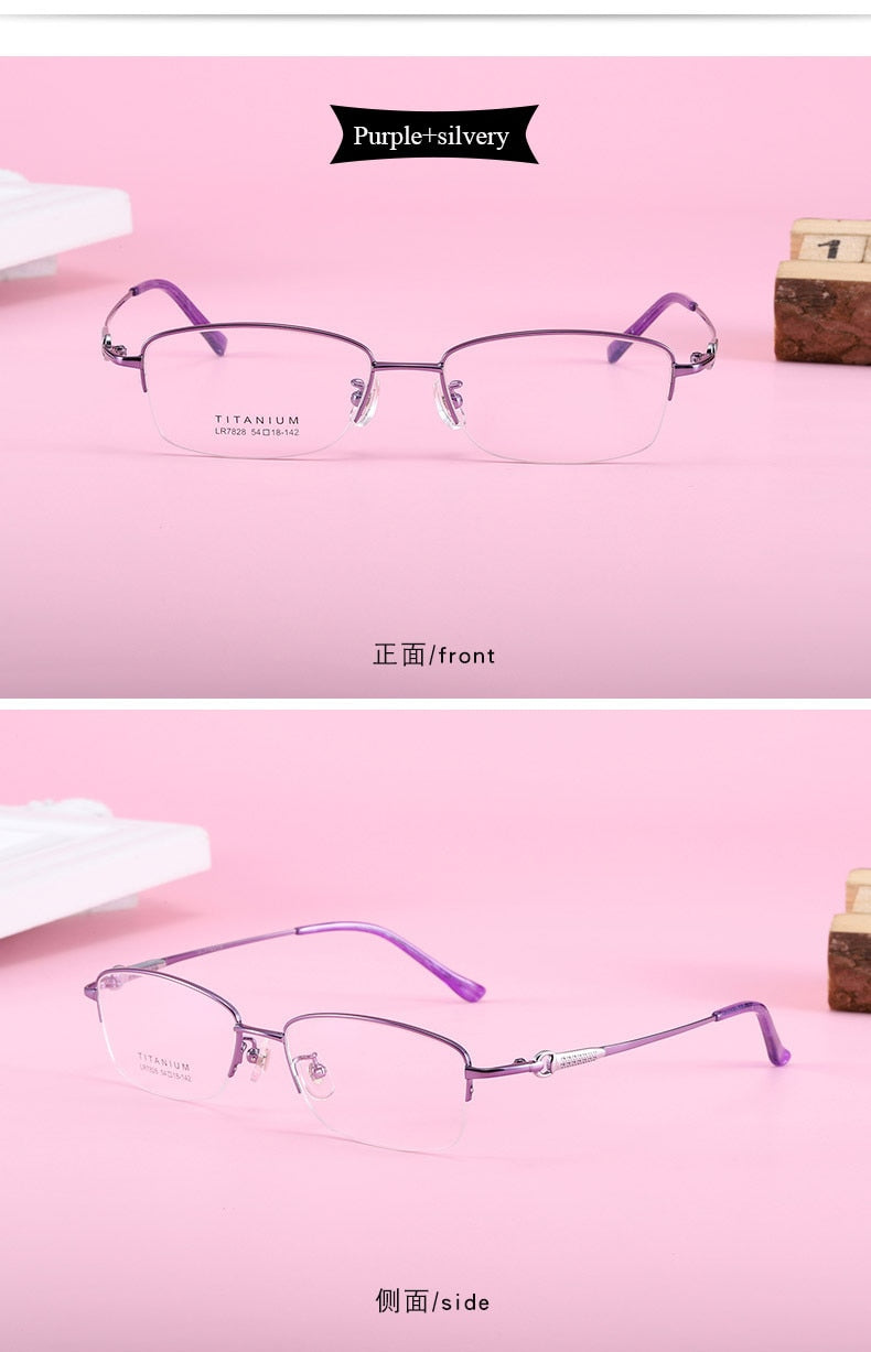 Women's Rectangular Half Rim Titanium Frame Eyeglasses Lr7828 Semi Rim Bclear   