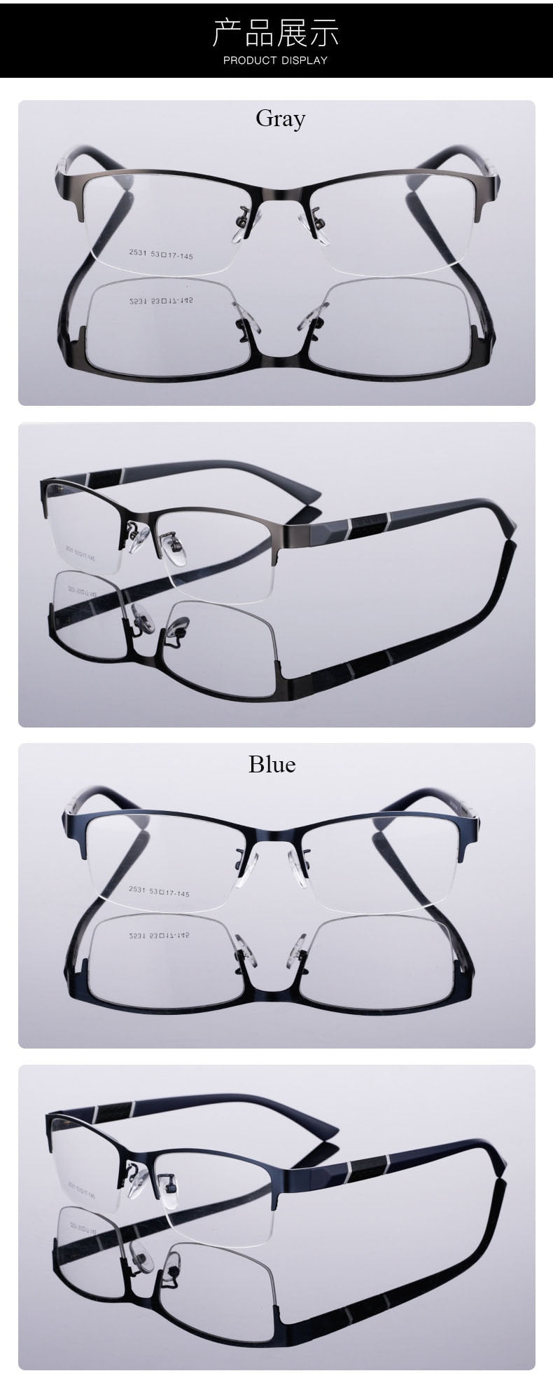 Unisex Half Rim Alloy Tr 90 Temple Eyeglasses 2531 Semi Rim Bclear   