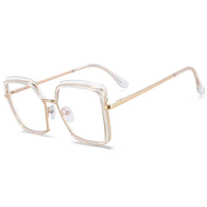 CCSpace Unisex Semi Rim Square Tr 90 Titanium Frame Eyeglasses 54078 Semi Rim CCspace China Clear 