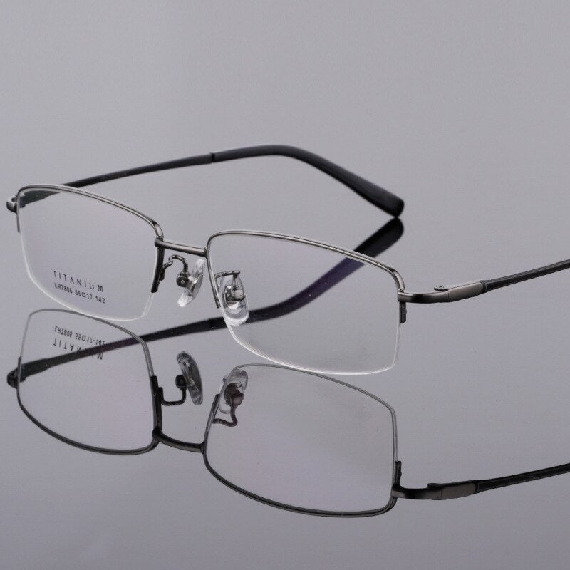 Men's Semi Rim Square Titanium Frame Eyeglasses Lb7805 Semi Rim Bclear gray  