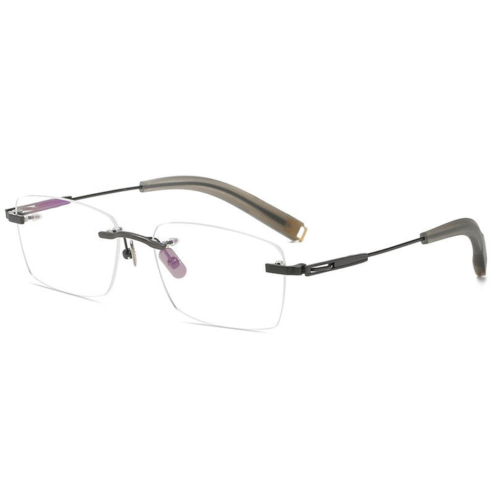 Muzz Men's Rimless Irregular Square Titanium Frame Eyeglasses 80817 Rimless Muzz Black  