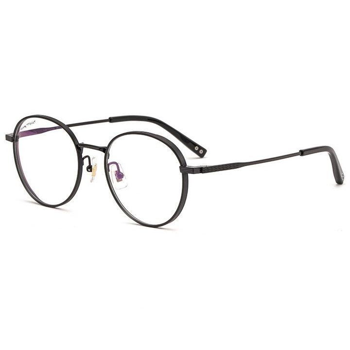 Yimaruili Unisex Full Rim Titanium Frame Round Eyeglasses 17104 Full Rim Yimaruili Eyeglasses Black China 