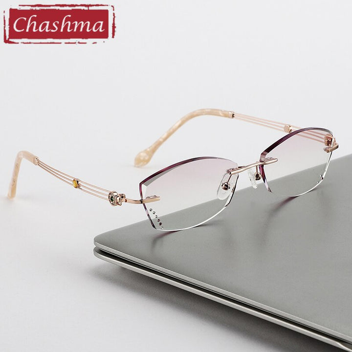 Women's Diamond Cut Rimless Titanium Frame Eyeglasses 52008 Rimless Chashma   