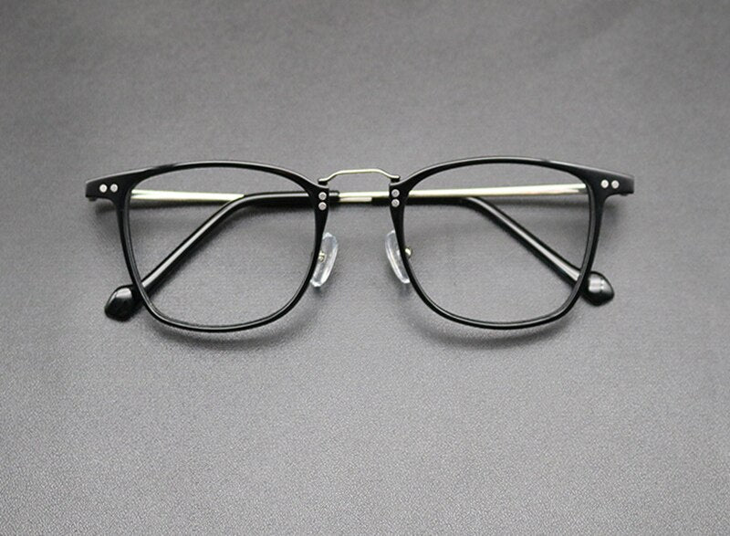 Aissuarvey Plated Titanium Acetate Rectangular Full Rim Unisex Eyeglasses Full Rim Aissuarvey Eyeglasses Black silver CN 
