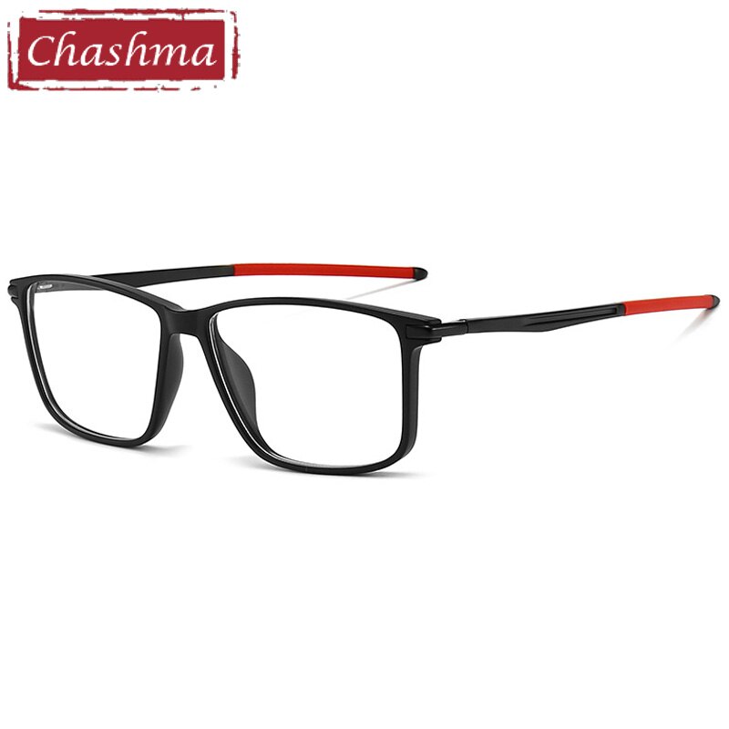 Chashma Ottica Men's Full Rim Square Tr 90 Aluminum Magnesium Sport Eyeglasses Full Rim Chashma Ottica Black Red  