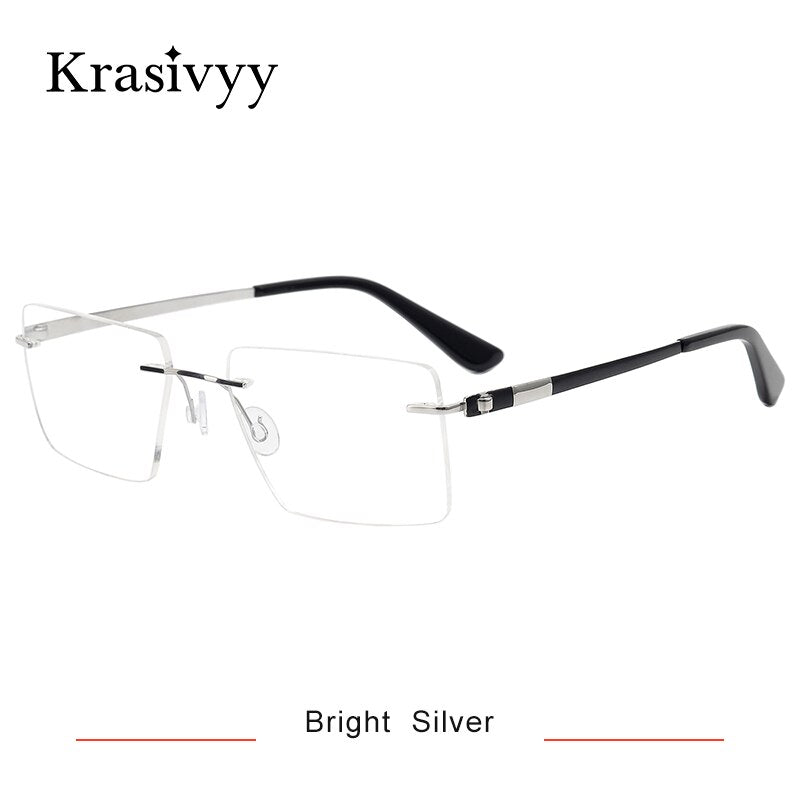 Krasivyy Men's  Rimless Square Screwless Titanium Eyeglasses Kr5016 Rimless Krasivyy Bright Silver  