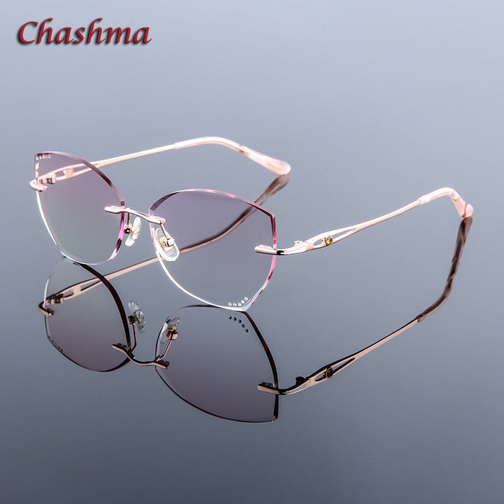 Chashma Ochki Women's Rimless Square Cat Eye Titanium Eyeglasses 99101 Rimless Chashma Ochki   