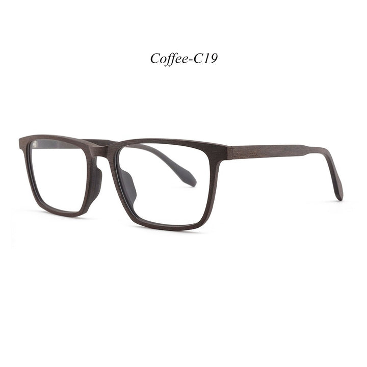 Hdcrafter Men's Full Rim Oversized Square Wood Frame Eyeglasses 1696 Full Rim Hdcrafter Eyeglasses C19  