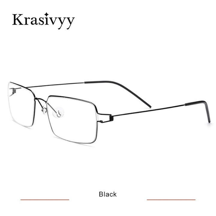 Krasivyy Men's Full Rim Square Screwless Titanium Alloy Eyeglasses Kr68606 Full Rim Krasivyy Black  