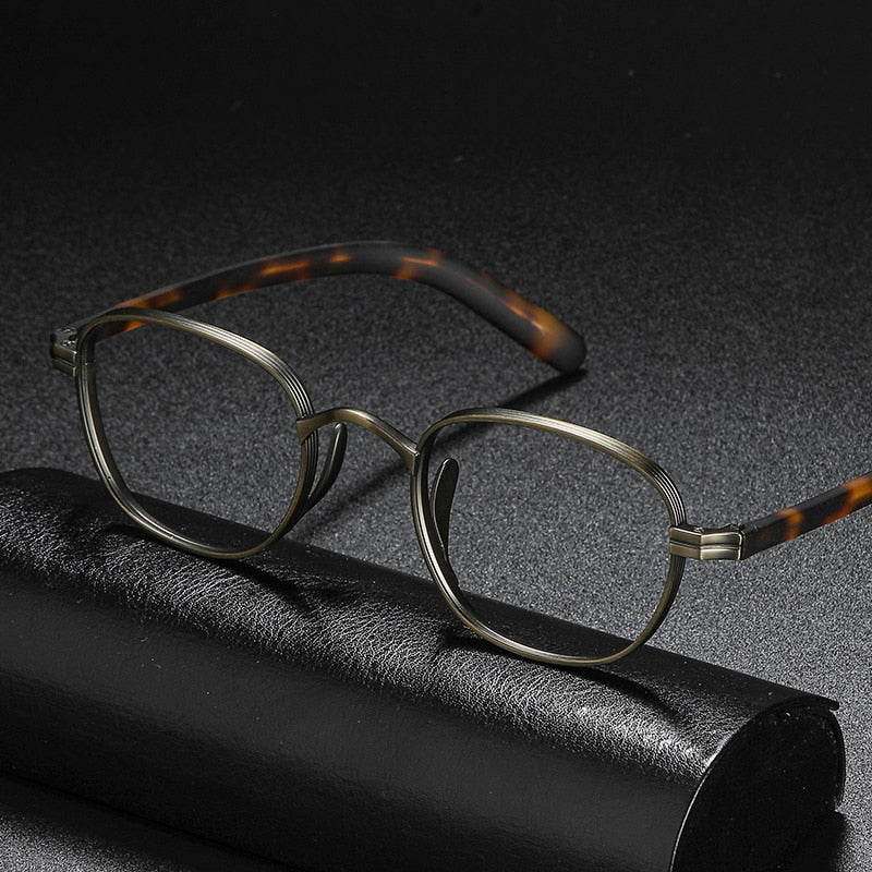 Gatenac Unisex Full Rim Square Acetate Titanium Frame Eyeglasses Gxyj608 Full Rim Gatenac Matte Bronze  