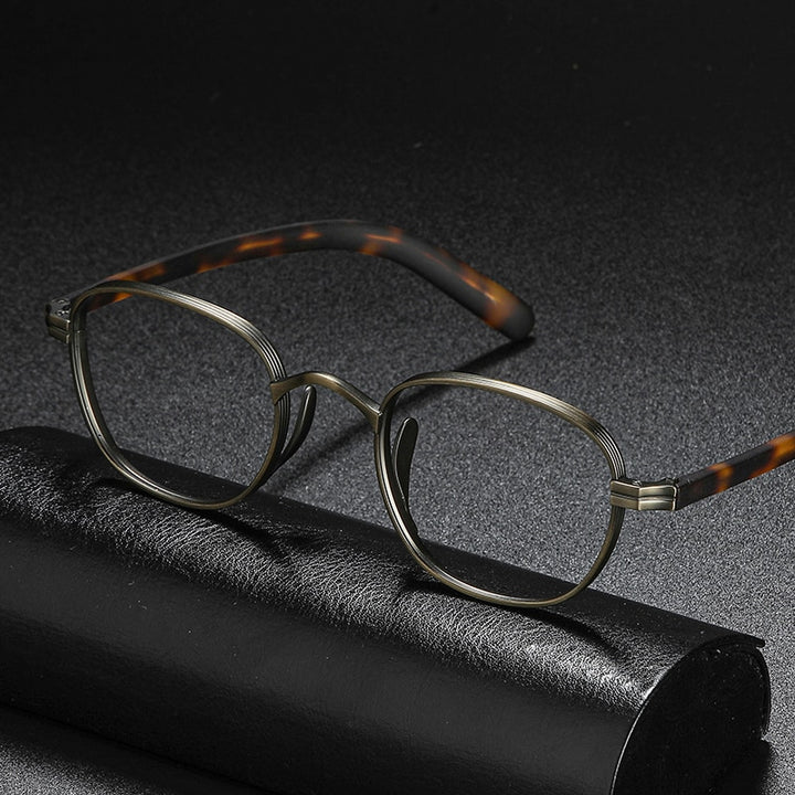 Gatenac Unisex Full Rim Square Acetate Titanium Frame Eyeglasses Gxyj608 Full Rim Gatenac Matte Bronze  
