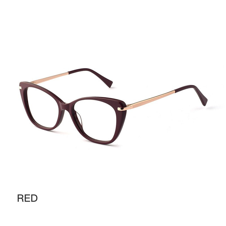 Hotochki Unisex Full Rim Cat Eye Acetate Alloy Frame Eyeglasses Z507 Full Rim Hotochki Red  