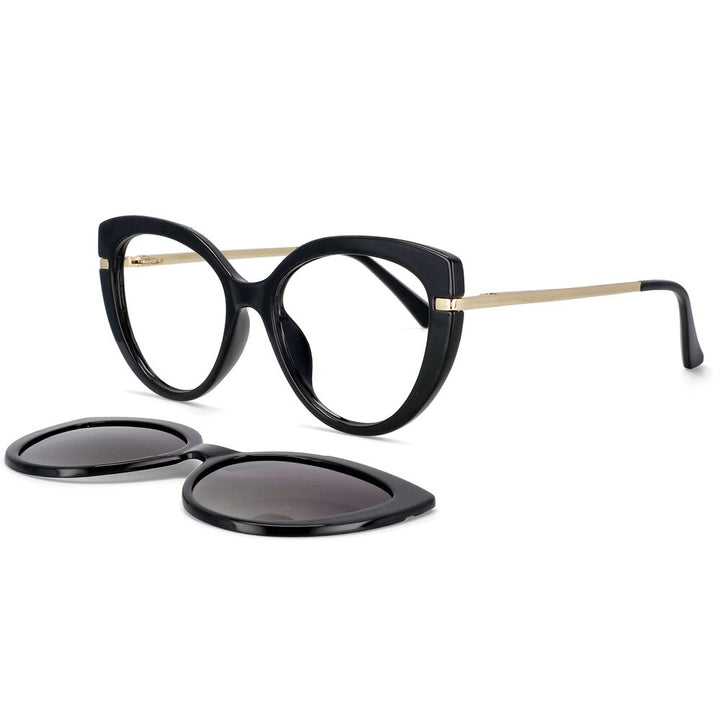 CCSpace Unisex Full Rim Cat Eye Tr 90 Titanium Frame Eyeglasses Clip On Sunglasses 53673 Clip On Sunglasses CCspace Black  
