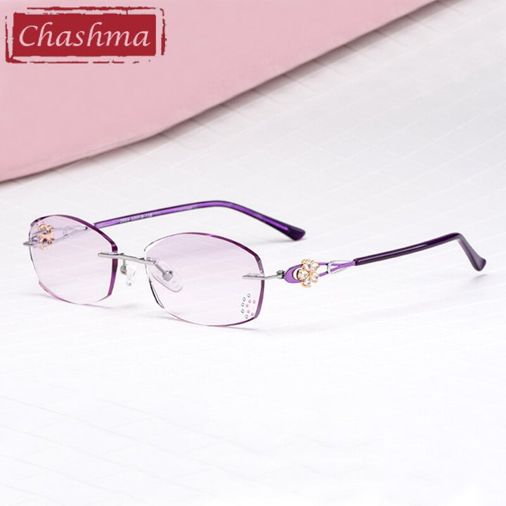 Women's Rimless Gradient Tint Eyeglasses Diamond Titanium Frame 2889 Rimless Chashma Purple  