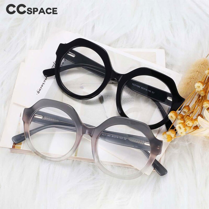 CCSpace Unisex Full Rim Round Cat Eye Acetate Frame Eyeglasses 54058 Full Rim CCspace   