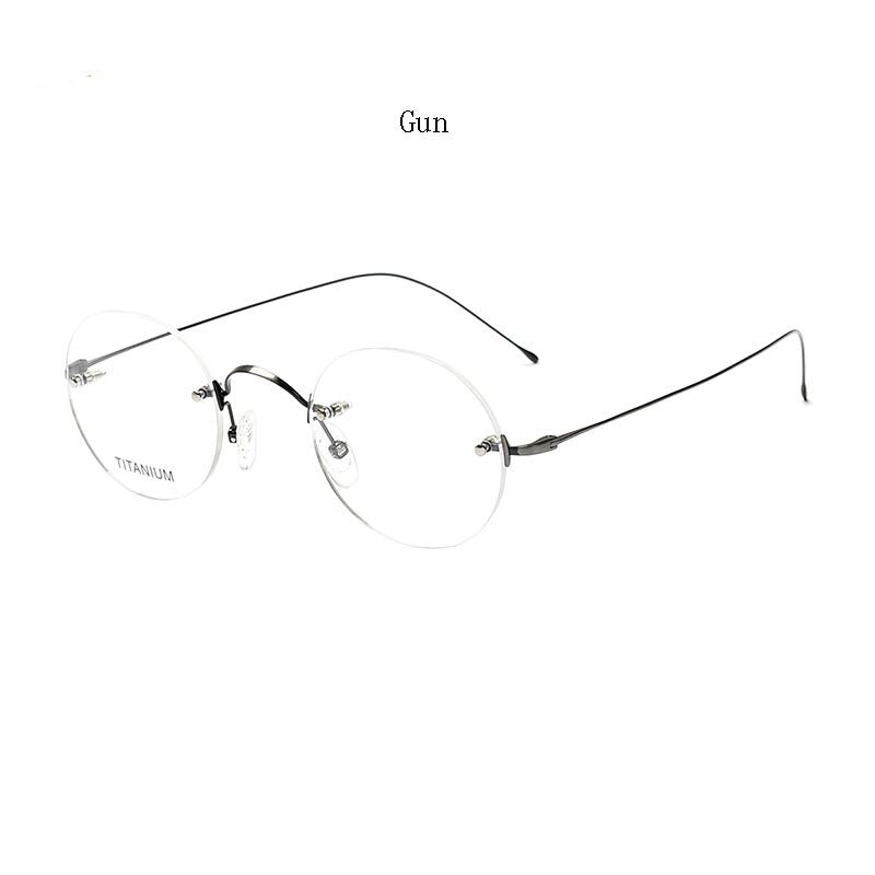 Hdcrafter Unisex Rimless Round Titanium Frame Eyeglasses 16035 Rimless Hdcrafter Eyeglasses Gun  