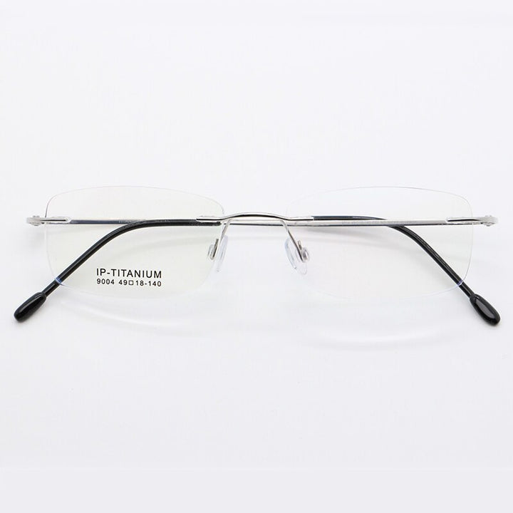 Unisex Rimless Titanium Frame Eyeglasses Customizable Lenses 9004 Rimless Bclear Silver  