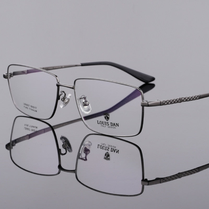 Men's Square Full Rim Titanium Frame Eyeglasses Lb6657 Full Rim Bclear Gun gray  